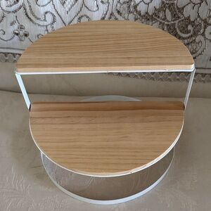 Wood and White Metal Two-Tier Stand